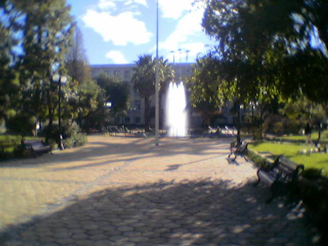 De fontein op de plaza.
